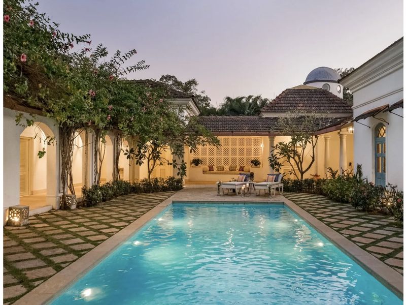 Villa Verde courtyard at twilight